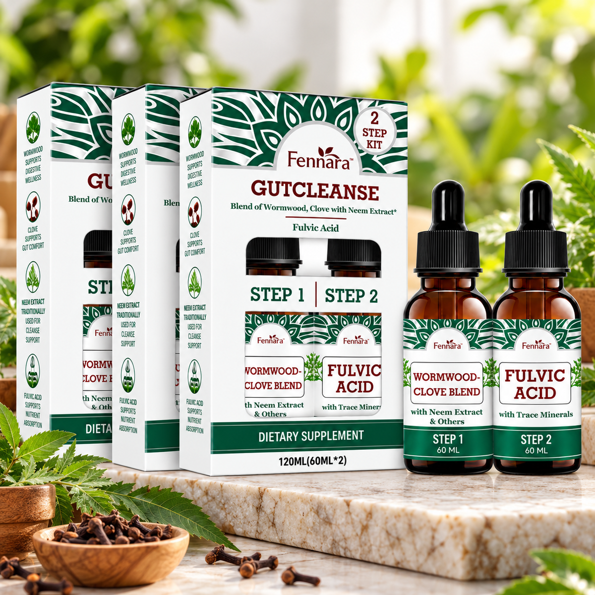 Fennara™ Liquide | Nettoyage intestinal en 2 étapes, formule naturelle à base de plantes pour un intestin plus propre et plus sain